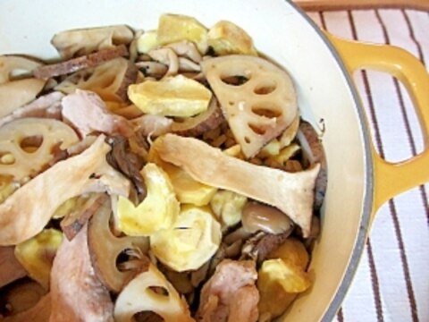 豚ヒレ・栗・きのこ・根菜で秋っぽい醤油蒸し煮